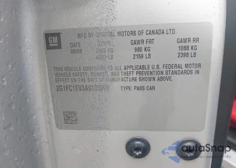 2010 Chevrolet Camaro 2Lt из США, поврежденный, VIN 2G1FC1EV3A9135999